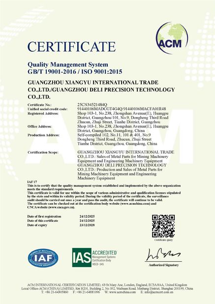 Chiny Guangzhou Tieqi Construction Machinery Co., Ltd. Certyfikaty